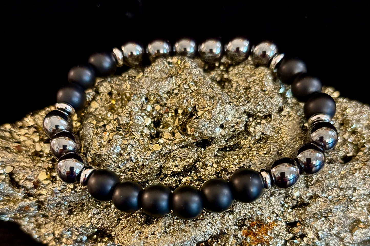Powerful Protection Bracelet – Black Onyx & Hematite | 8mm Beads | Medium to Large Wrists