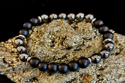 Powerful Protection Bracelet – Black Onyx & Hematite | 8mm Beads | Medium to Large Wrists