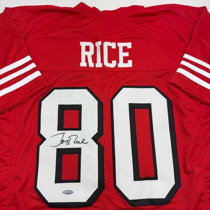 Autographed/Signed Jerry Rice San Francisco Red Alternate Football Jersey Tristar COA