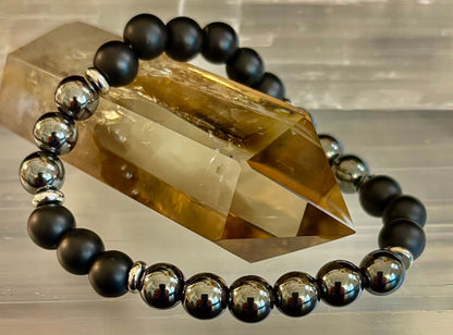 Powerful Protection Bracelet – Black Onyx & Hematite | 8mm Beads | Medium to Large Wrists