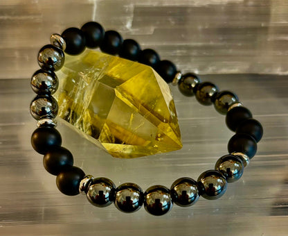 Powerful Protection Bracelet – Black Onyx & Hematite | 8mm Beads | Medium to Large Wrists