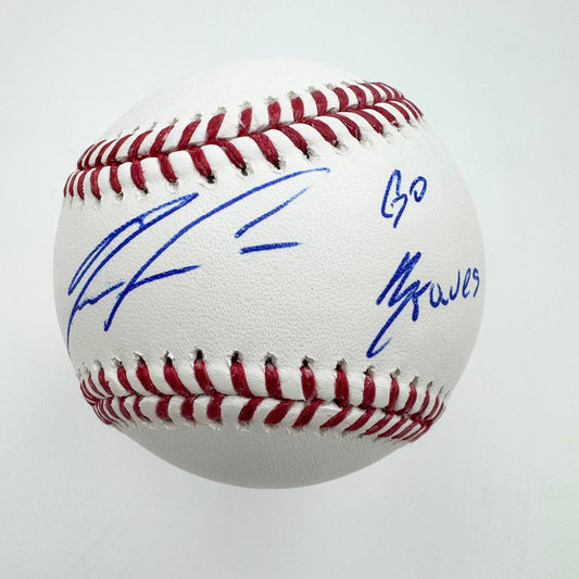 Autographed/Signed Ronald Acuna Jr. "Go Braves" Rawlings Official Major League ROML Baseball Beckett BAS COA