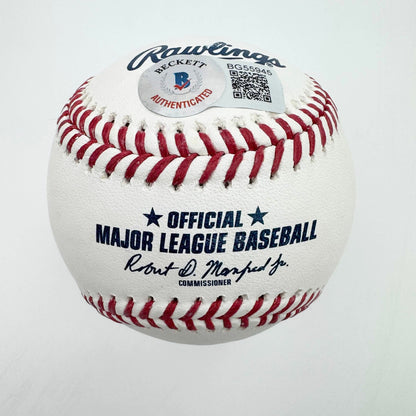 Autographed/Signed Ronald Acuna Jr. "Go Braves" Rawlings Official Major League ROML Baseball Beckett BAS COA