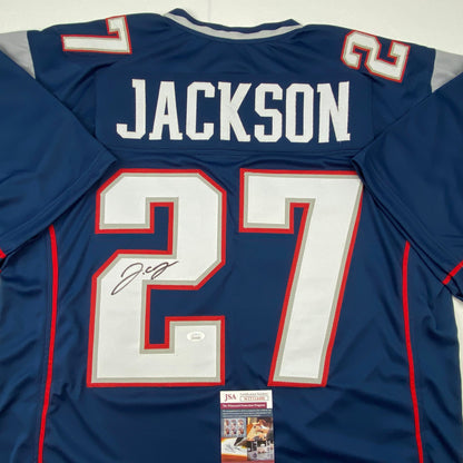Autographed/Signed JC J.C. Jackson New England Blue Football Jersey JSA COA