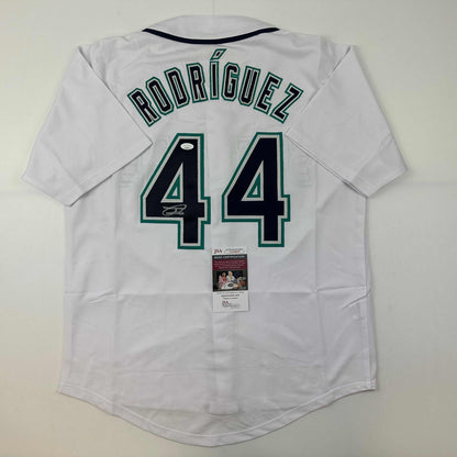 Autographed/Signed Julio Rodriguez Seattle White Baseball Jersey JSA COA