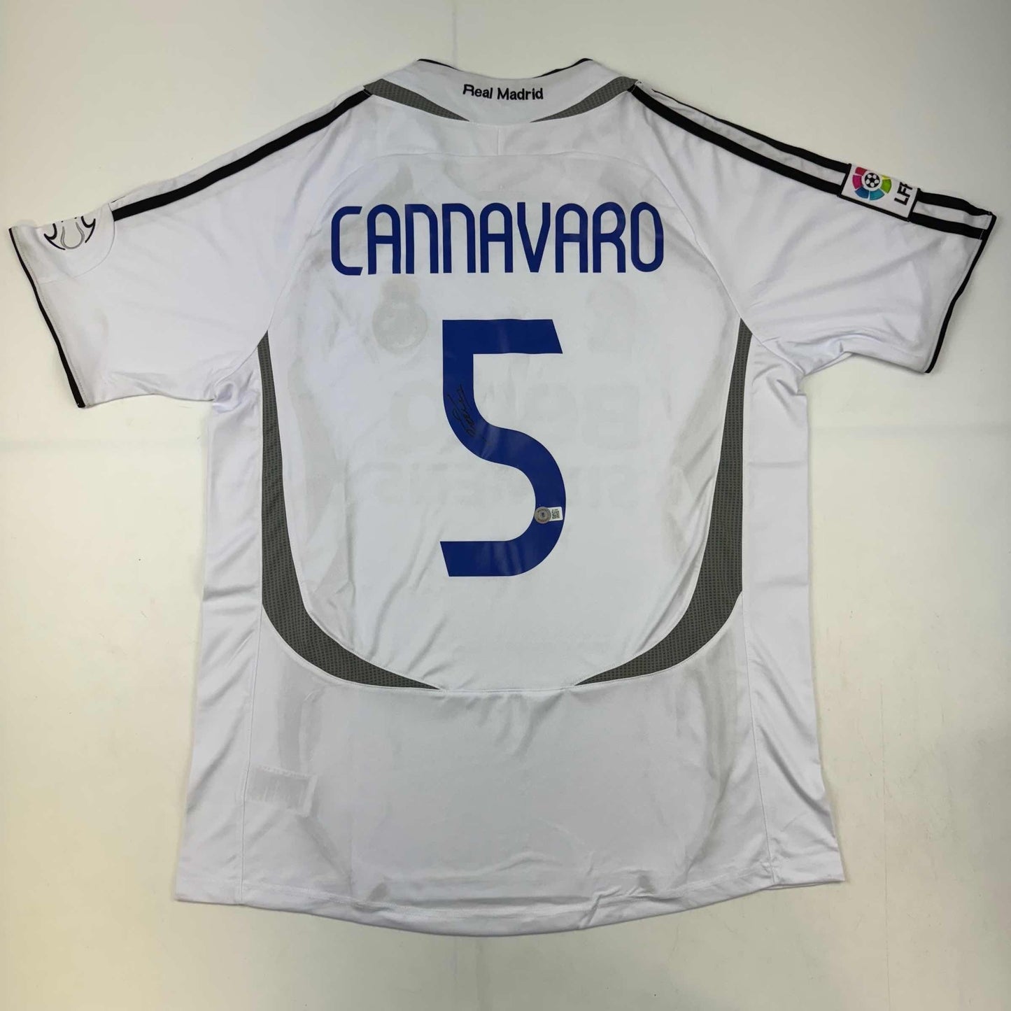 Autographed/Signed Fabio Cannavaro Real Madrid White Soccer Jersey Beckett BAS COA