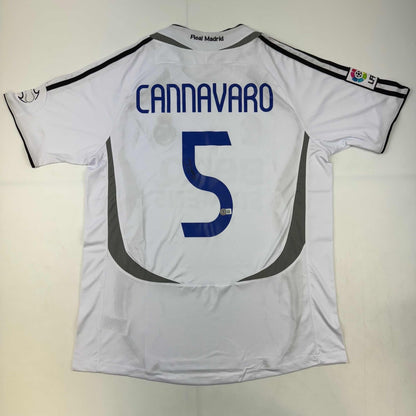 Autographed/Signed Fabio Cannavaro Real Madrid White Soccer Jersey Beckett BAS COA