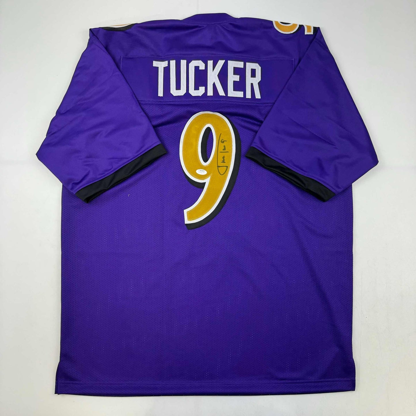 Autographed/Signed Justin Tucker Baltimore Purple Color Rush Football Jersey JSA COA
