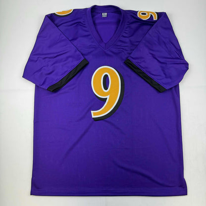 Autographed/Signed Justin Tucker Baltimore Purple Color Rush Football Jersey JSA COA