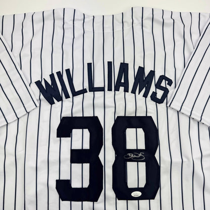 Autographed/Signed Devin Williams New York Pinstripe Baseball Jersey JSA COA