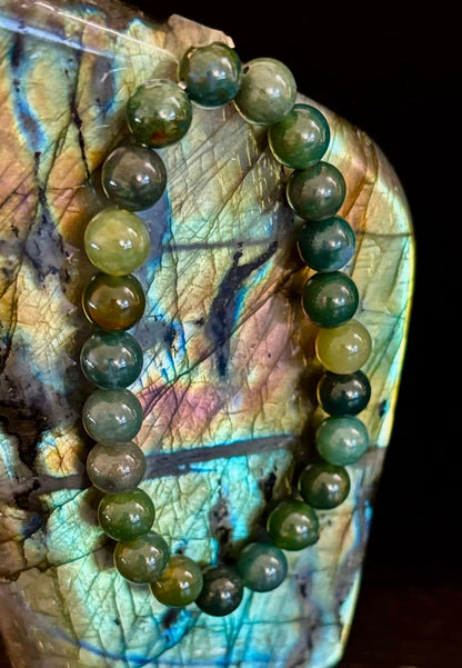 Reiki-Infused Natural Moss Agate Bracelet for New Beginnings, Abundance, Heart Chakra Healing & Steady Growth (8mm & 10mm)