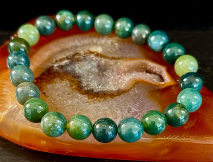 Reiki-Infused Natural Moss Agate Bracelet for New Beginnings, Abundance, Heart Chakra Healing & Steady Growth (8mm & 10mm)