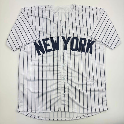 Autographed/Signed Devin Williams New York Pinstripe Baseball Jersey JSA COA