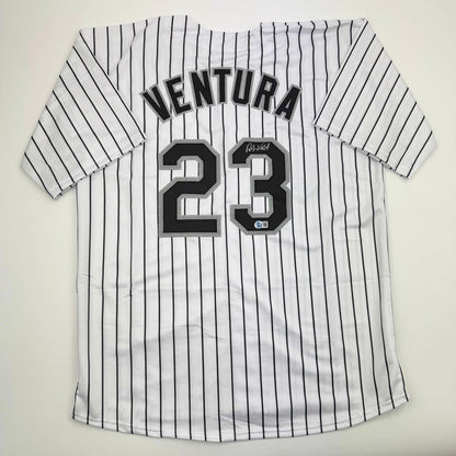 Autographed/Signed Robin Ventura Chicago Pinstripe Baseball Jersey Beckett BAS COA