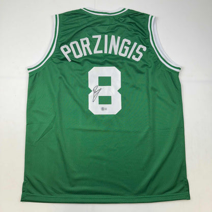 Autographed/Signed Kristaps Porzingis Boston Green Basketball Jersey JSA COA
