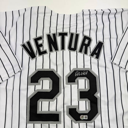 Autographed/Signed Robin Ventura Chicago Pinstripe Baseball Jersey Beckett BAS COA