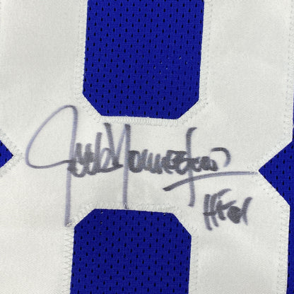 Autographed/Signed Jack Youngblood HOF 01 Los Angeles LA Blue/White Football Jersey JSA COA