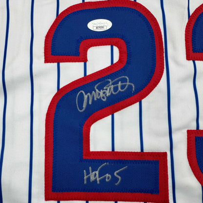 Autographed/Signed Ryne Sandberg HOF 05 Chicago White Pinstripe Baseball Jersey JSA COA
