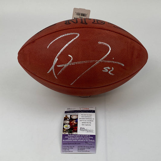 Autographed/Signed Ray Lewis Baltimore Ravens Authentic The Duke Full Size Football JSA COA