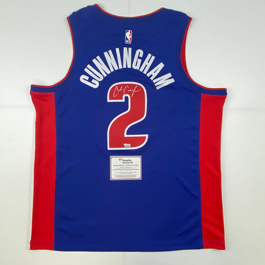 Autographed/Signed Cade Cunningham Detroit Pistons Blue Authentic Basketball Jersey Fanatics COA