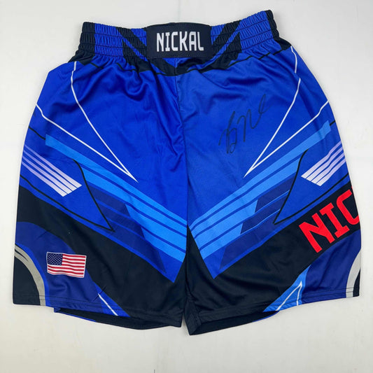 Autographed/Signed Bo Nickal Blue UFC MMA Trunks Shorts Ultimate Fighting Beckett BAS COA