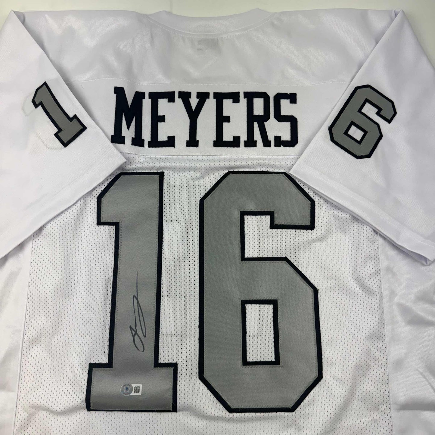 Autographed/Signed Jakobi Meyers Las Vegas Oakland White Color Rush Football Jersey Beckett BAS COA