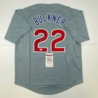 Autographed/Signed Bill Buckner Chicago Grey Baseball Jersey JSA COA