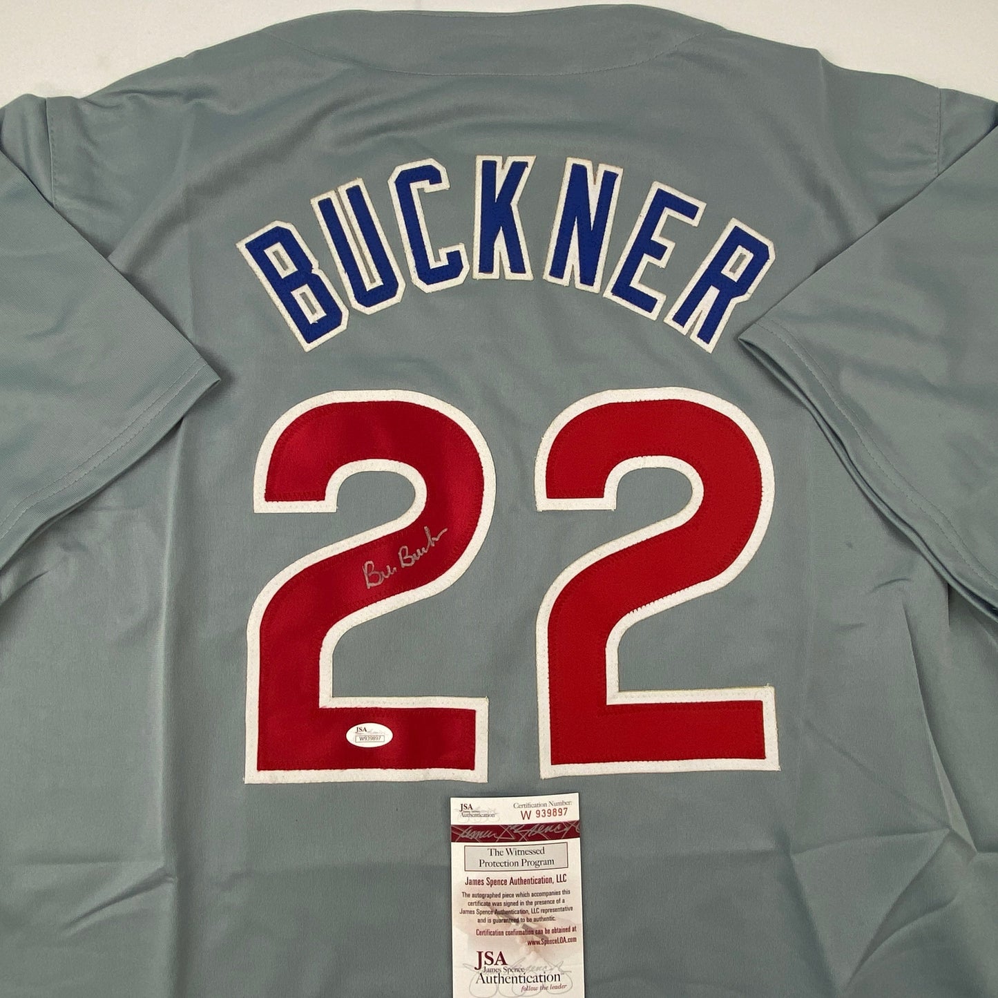 Autographed/Signed Bill Buckner Chicago Grey Baseball Jersey JSA COA