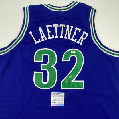 Autographed/Signed Christian Laettner Minnesota Blue Basketball Jersey PSA/DNA COA