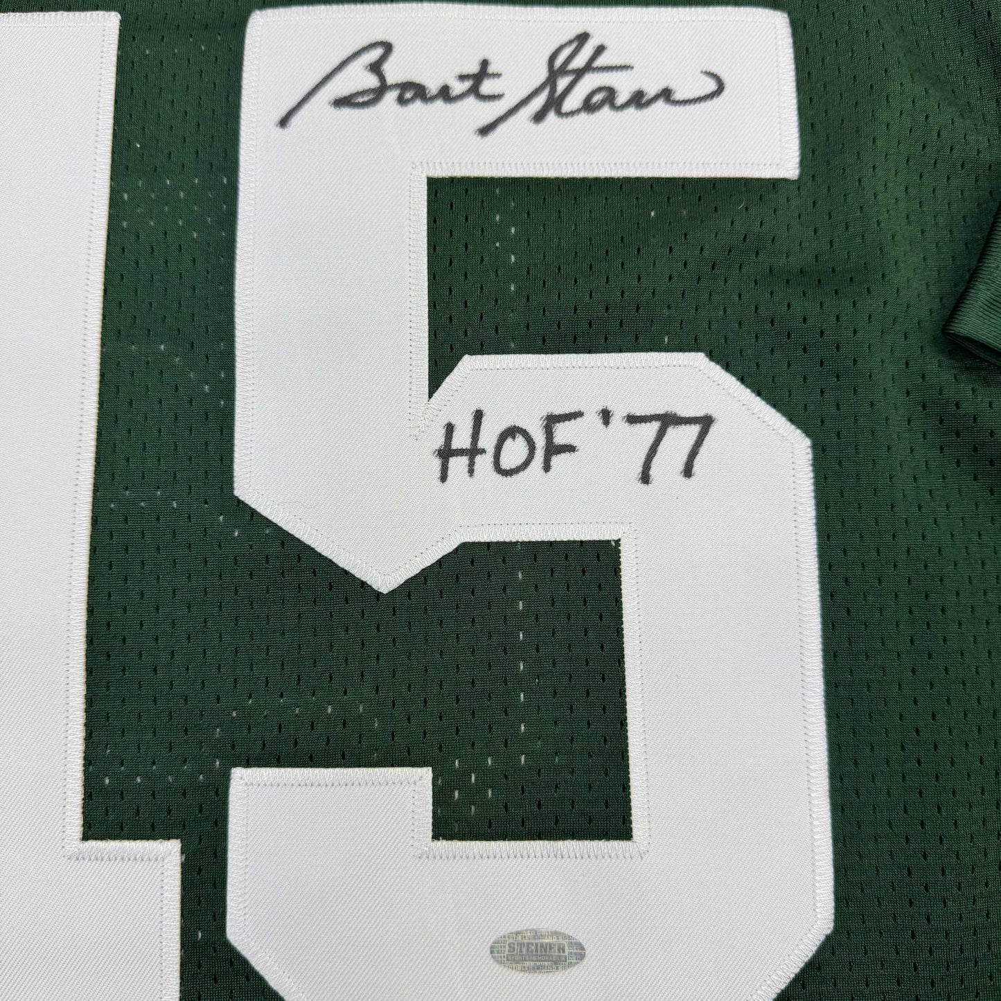 Autographed/Signed Bart Starr "HOF 77" Green Bay Green Football Jersey Steiner COA