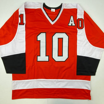 Autographed/Signed John LeClair Philadelphia Orange Hockey Jersey Leaf Authentics COA