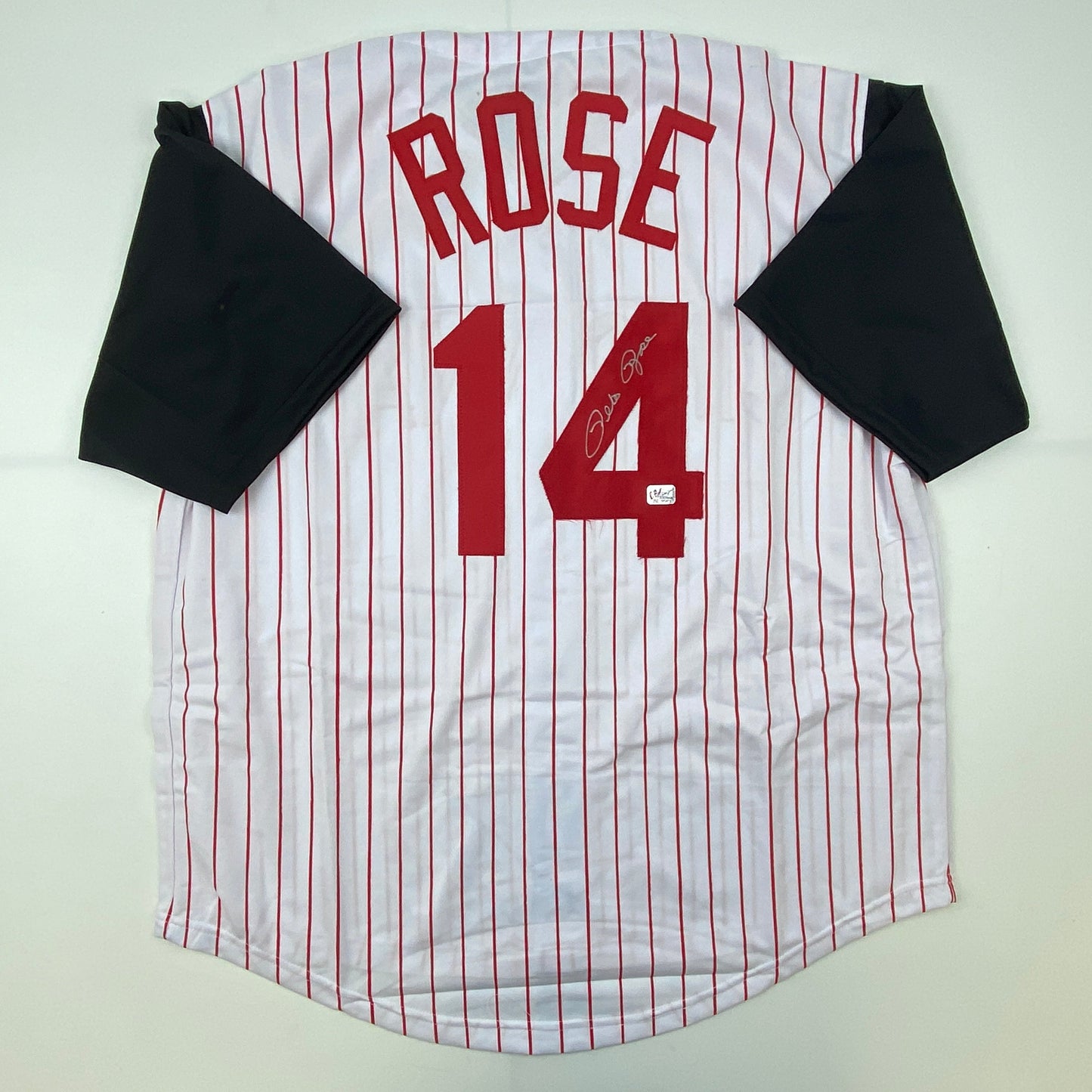 Autographed/Signed Pete Rose Cincinnati Pinstripe Baseball Jersey Athlete Hologram COA Holo