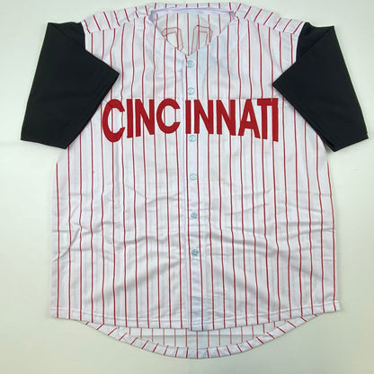 Autographed/Signed Pete Rose Cincinnati Pinstripe Baseball Jersey Athlete Hologram COA Holo