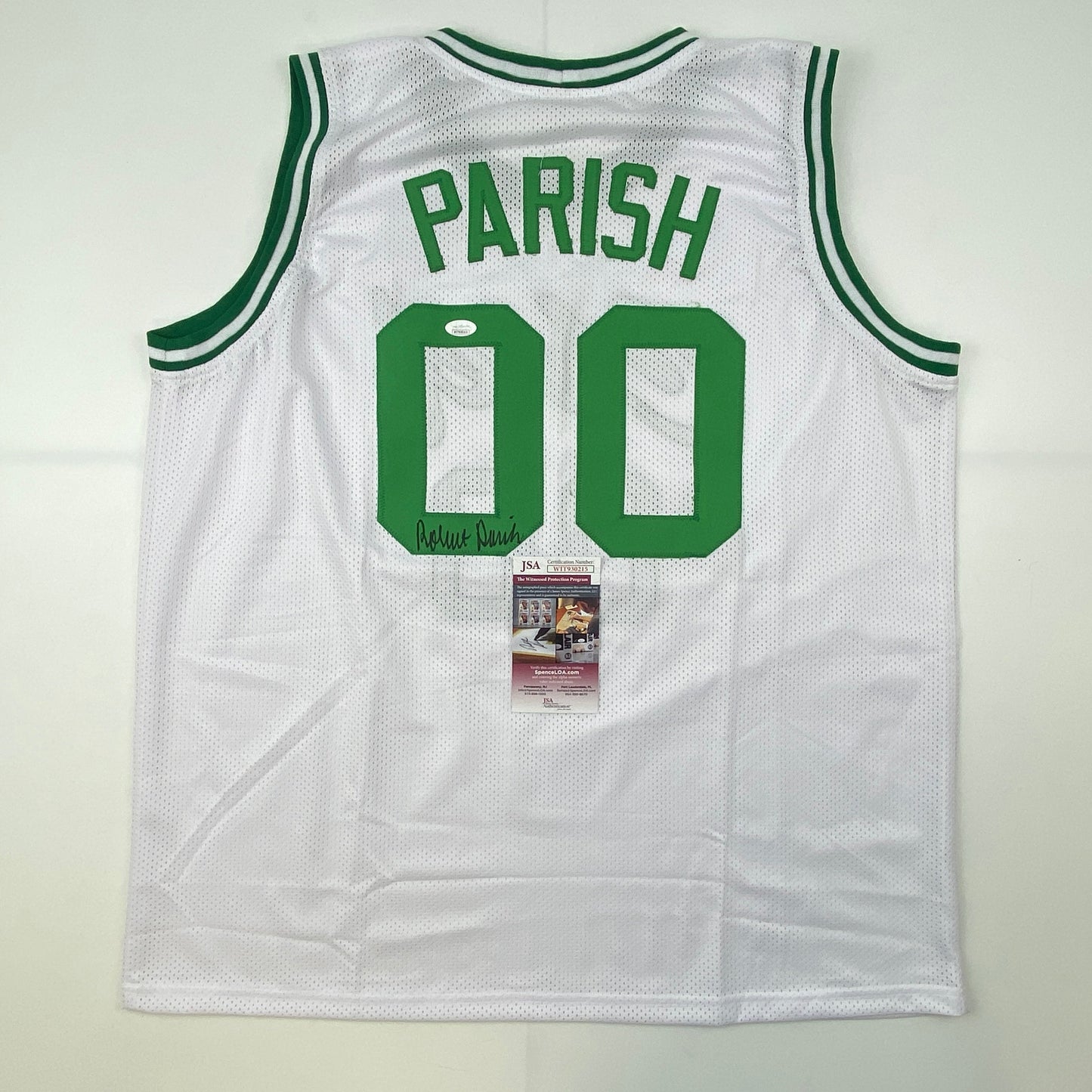 Autographed/Signed Robert Parish Boston White Basketball Jersey JSA COA