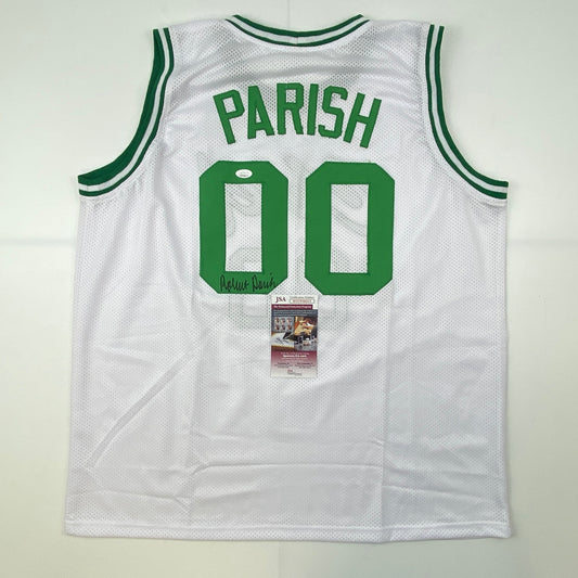 Autographed/Signed Robert Parish Boston White Basketball Jersey JSA COA