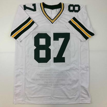 Autographed/Signed Jordy Nelson Green Bay White Stat Football Jersey Beckett BAS COA