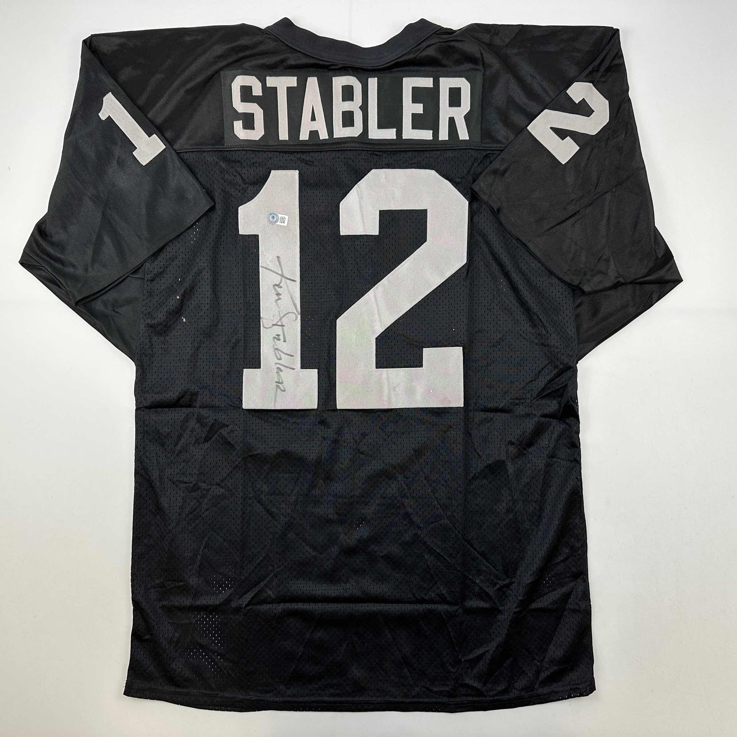 Autographed/Signed Ken Stabler Oakland Black Football Jersey Beckett BAS COA