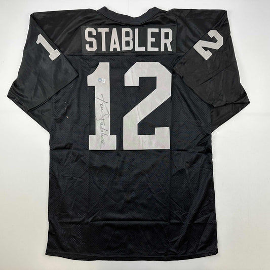Autographed/Signed Ken Stabler Oakland Black Football Jersey Beckett BAS COA