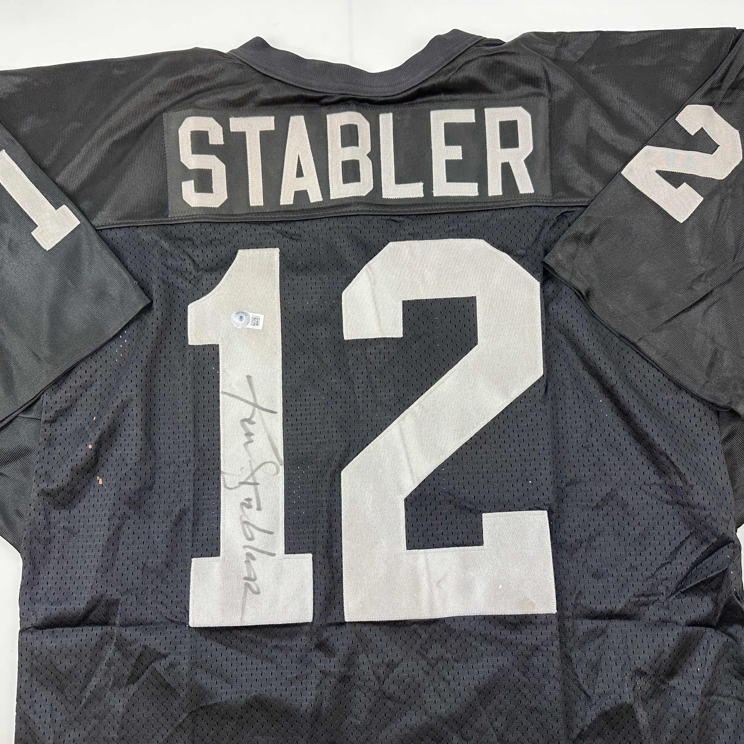 Autographed/Signed Ken Stabler Oakland Black Football Jersey Beckett BAS COA