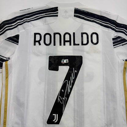 Autographed/Signed Cristiano Ronaldo Juventus White Soccer Jersey Beckett BAS COA