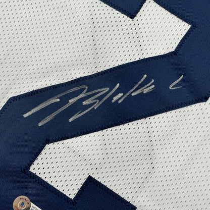 Autographed/Signed Blake Corum Michigan White College Football Jersey Beckett BAS COA