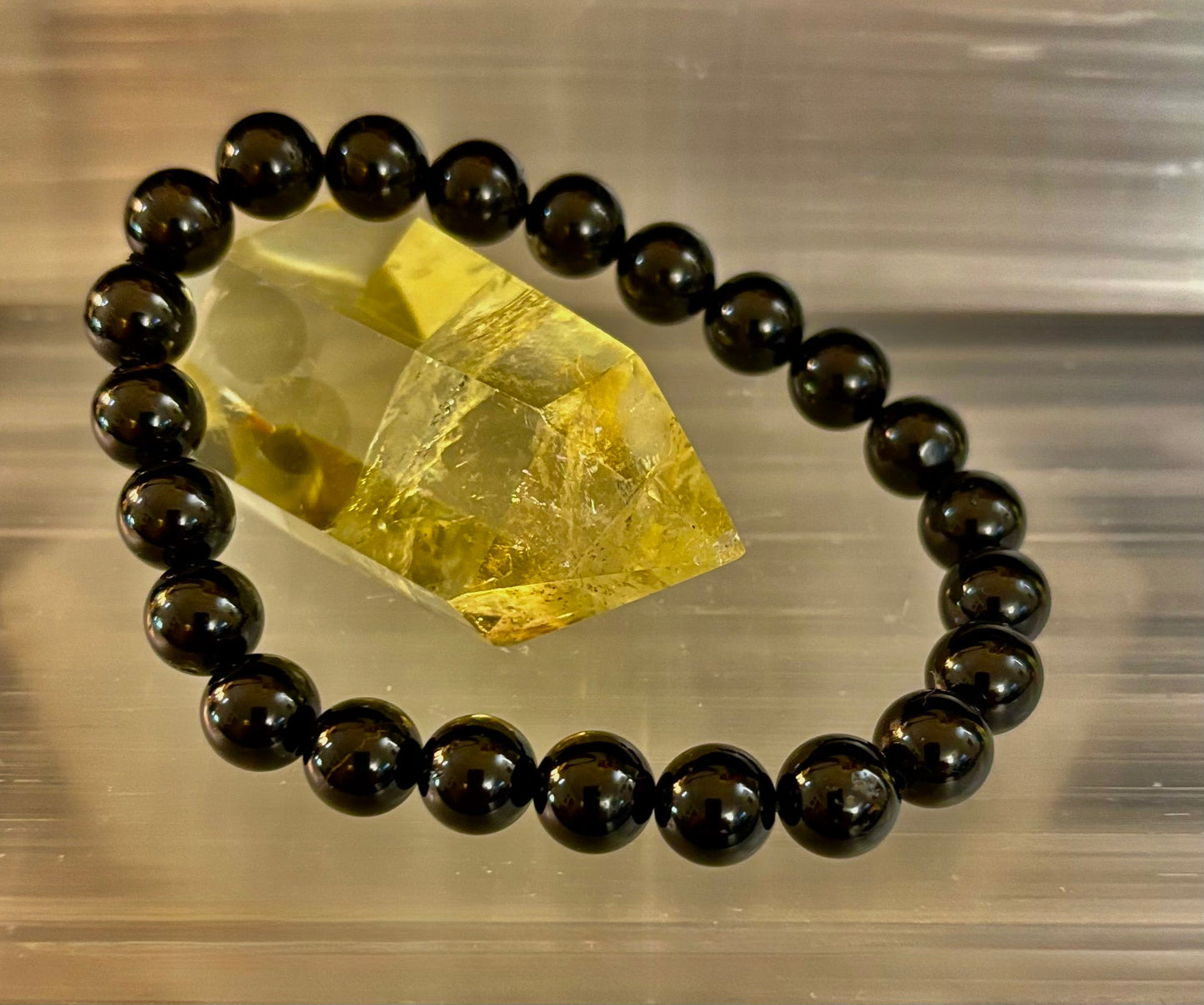 Reiki-Infused Natural Black Tourmaline Bracelet for Psychic Shielding, Root Chakra Grounding & EMF Protection (8mm)