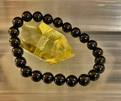 Reiki-Infused Natural Black Tourmaline Bracelet for Psychic Shielding, Root Chakra Grounding & EMF Protection (8mm)