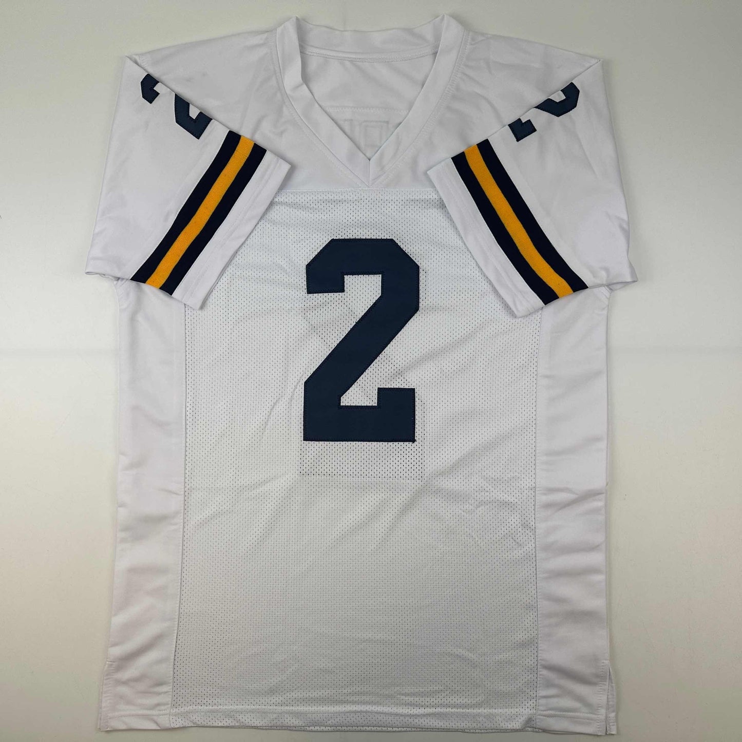 Autographed/Signed Blake Corum Michigan White College Football Jersey Beckett BAS COA