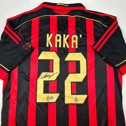 Autographed/Signed Ricardo Kaka AC Milan Black/Red Soccer Futbol Jersey Beckett BAS COA
