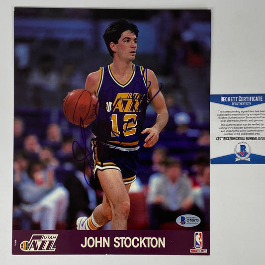 Autographed/Signed John Stockton Utah Jazz 8x10 Basketball Photo Beckett BAS COA