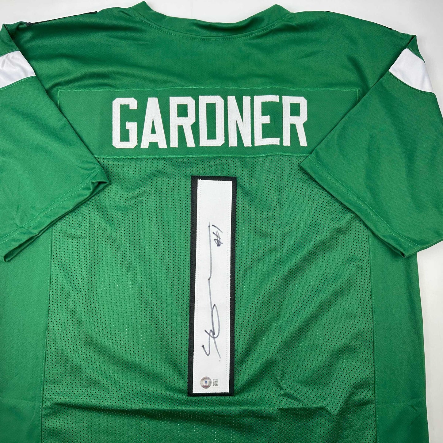 Autographed/Signed Ahmad Sauce Gardner New York Green Football Jersey Beckett BAS COA