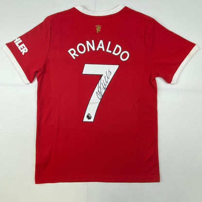Autographed/Signed Cristiano Ronaldo Manchester United Red Current Soccer Futbol Jersey Beckett BAS COA/LOA