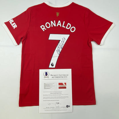 Autographed/Signed Cristiano Ronaldo Manchester United Red Current Soccer Futbol Jersey Beckett BAS COA/LOA