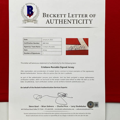 Autographed/Signed Cristiano Ronaldo Manchester United Red Current Soccer Futbol Jersey Beckett BAS COA/LOA